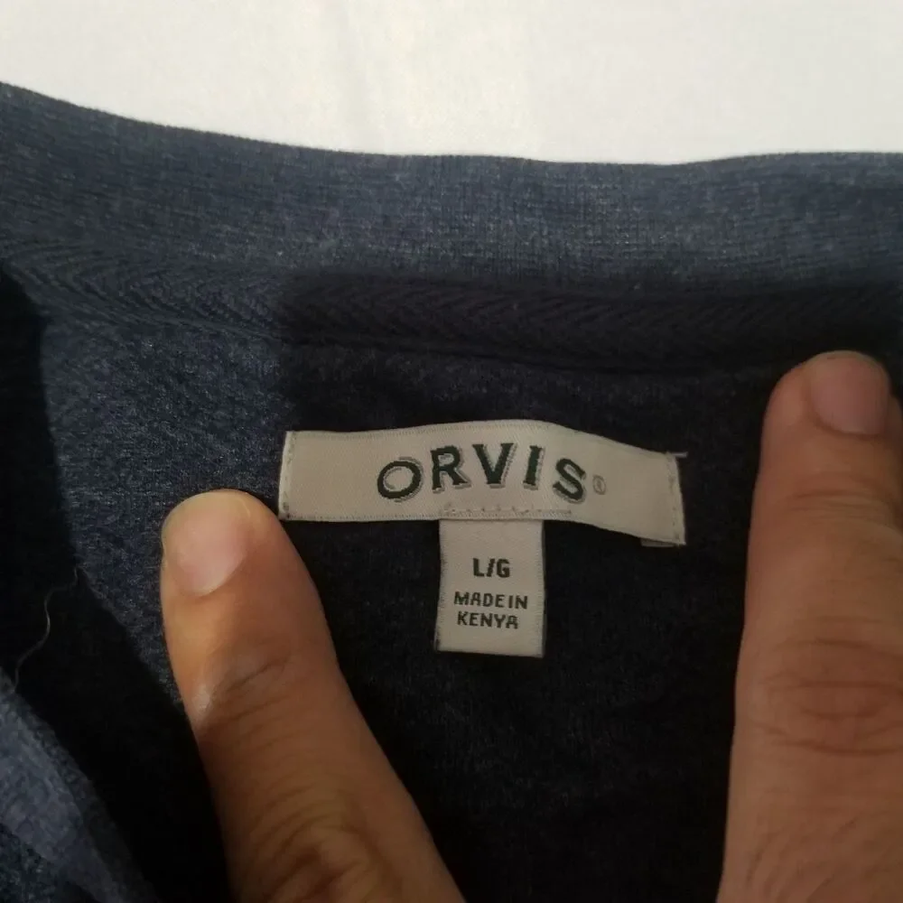 Orvis Mens Long Sleeve Textured Crew Neck Sweatshirt Navy Blue Size L